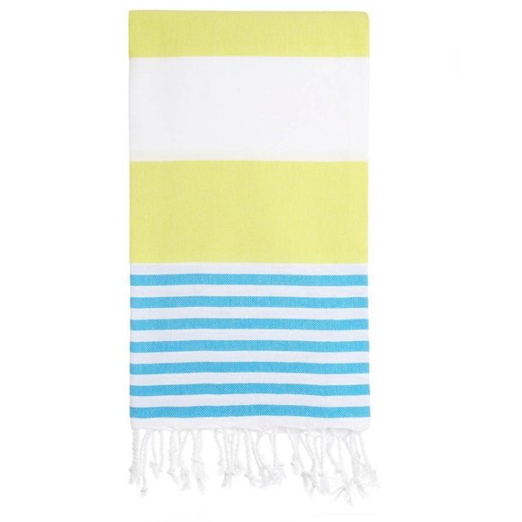 Sand Free Yellow Turquoise Turkish Cotton Beach Bath Towel - Picture 4 of 6